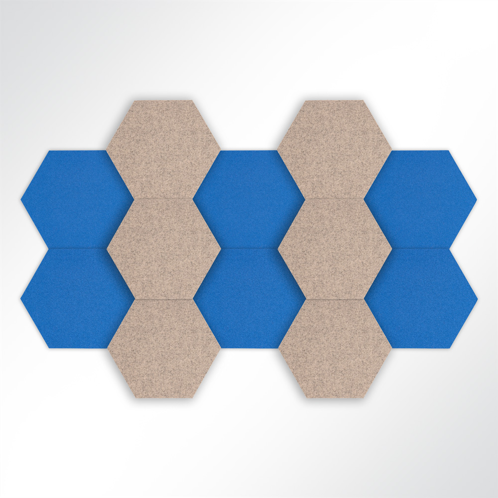 Artikelbild QP Schallabsorber Basotect® Hexagon-Set 12-teilig à 580mm Braun, Blau