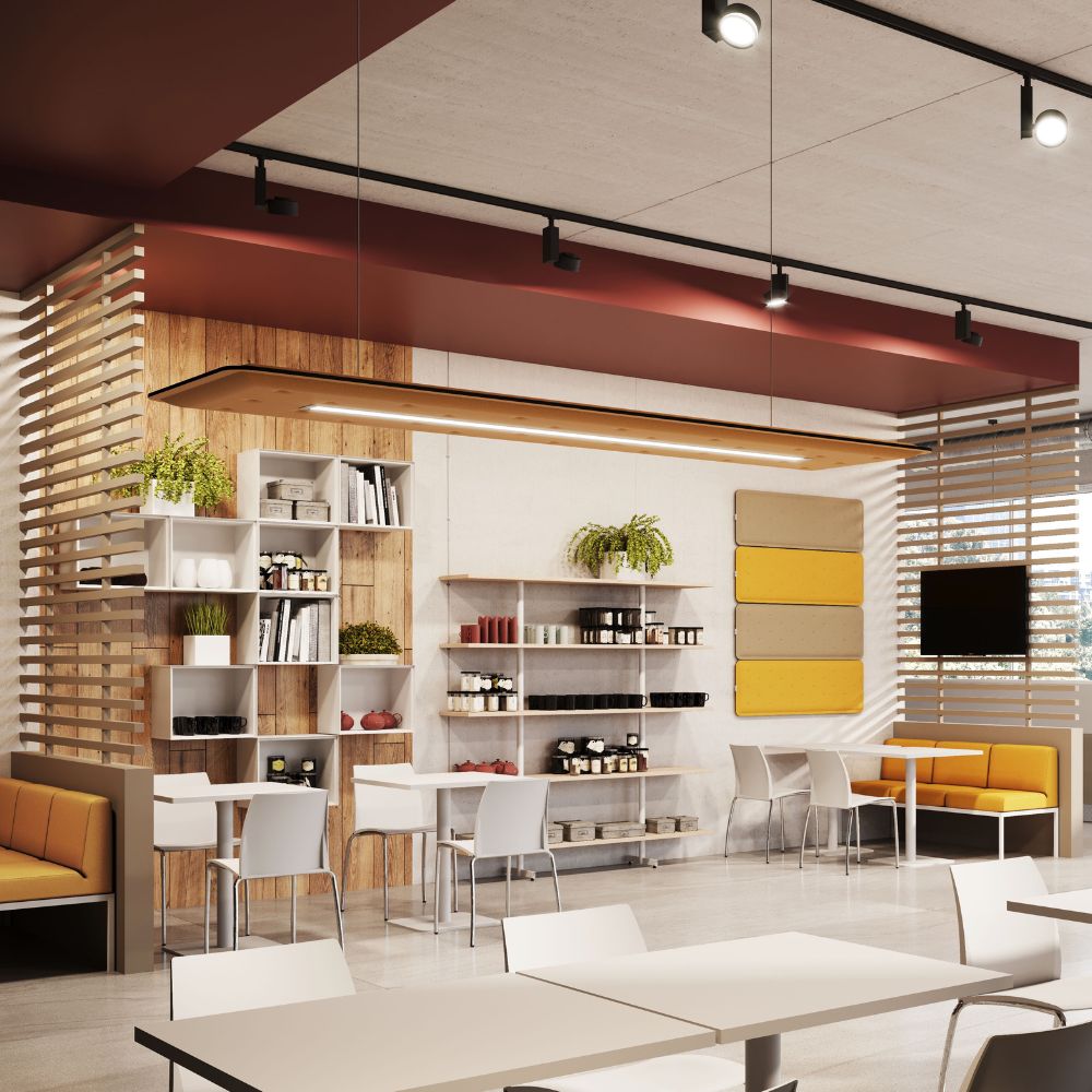 Artikelbild QP Flat Single Akustikpaneele 140x40cm 4000K LED 28 Watt Licht und Abhängeset Rot 0231 28 Watt