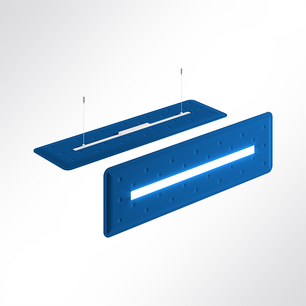 Artikelbild QP Flat Single Akustikpaneele 140x40cm 4000K LED 28 Watt Licht und Abhängeset Blau 0331 28 Watt