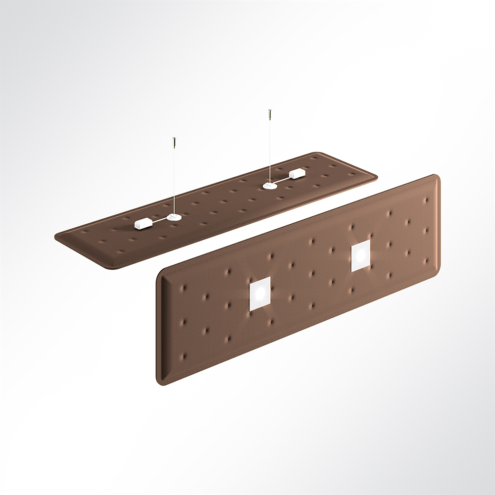 Artikelbild QP Flat Single Akustikpaneele 140x40cm 2 x 4000K 14 Watt LED Spot und Abhängeset Hellbraun 0534 14 Watt