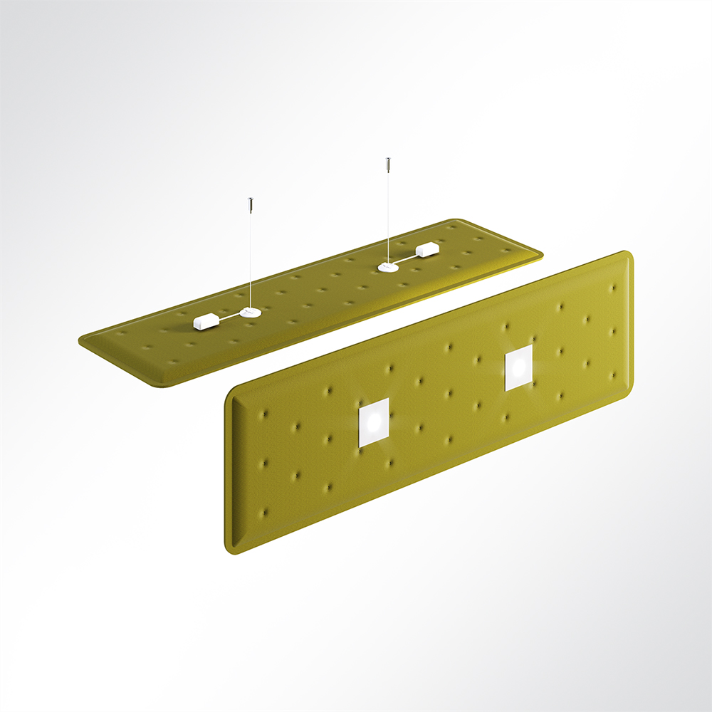 Artikelbild QP Flat Single Akustikpaneele 140x40cm 2 x 4000K 14 Watt LED Spot und Abhängeset Maigrün 0426 14 Watt