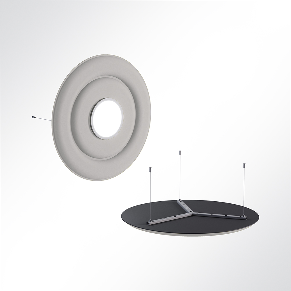 Artikelbild QP Circle Akustikpaneele Ø90cm 4000K 28 Watt LED Spot und Abhängeset Hellgrau 0643 28 Watt