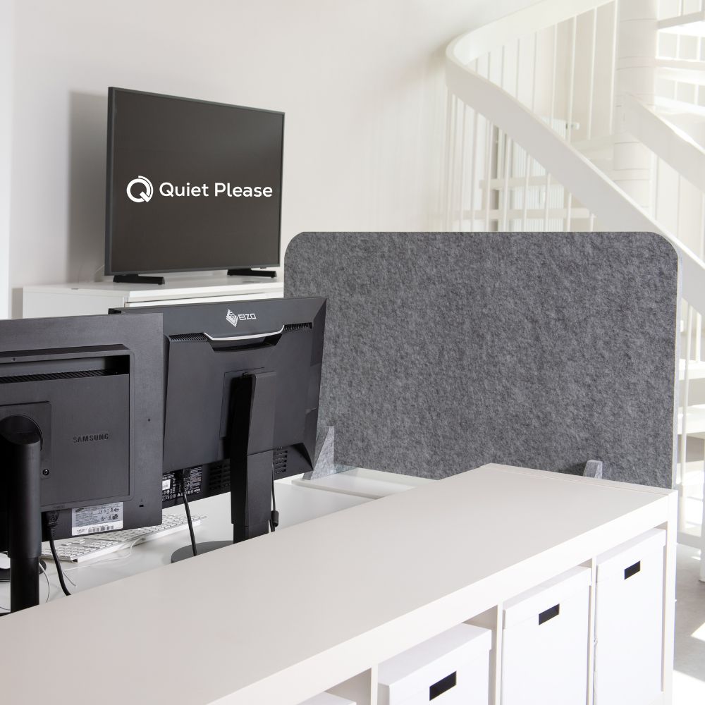 Artikelbild QP Akustik Tisch-Trennwand Tischpaneel bluefiber tec based B1 silbergrau 1000x600mm