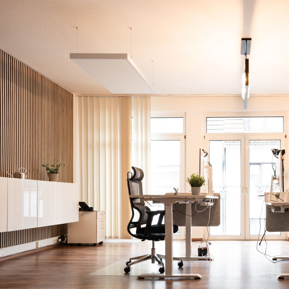 Artikelbild QP Akustikpaneele Schallabsorber Deckensegel mit Alu-Rahmen bluefiber tec based B1 2500g/m² weiß 620x625x50mm