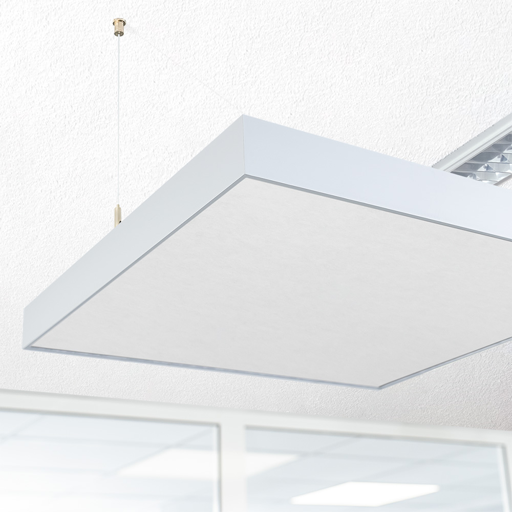 Artikelbild QP Akustikpaneele Schallabsorber Deckensegel mit Alu-Rahmen bluefiber tec based B1 2500g/m² weiß 620x625x50mm