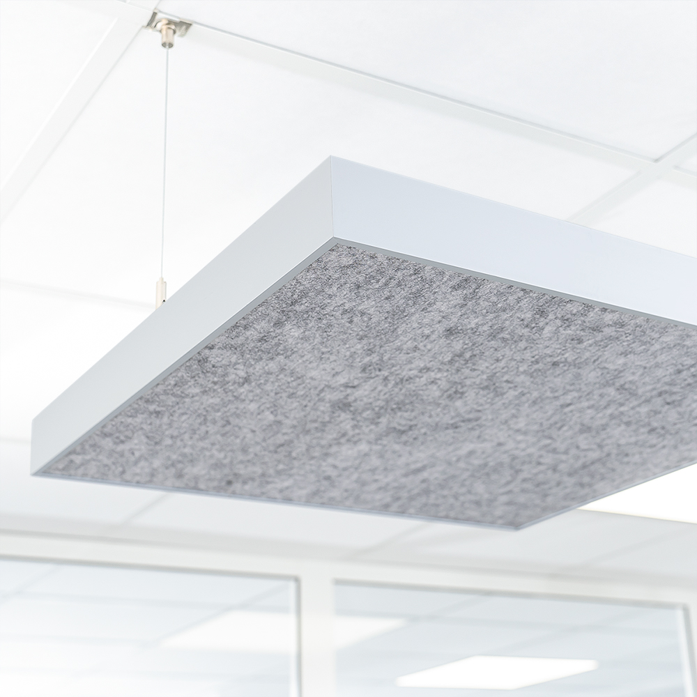 Artikelbild QP Akustikpaneele Schallabsorber Deckensegel mit Alu-Rahmen bluefiber tec based B1 2500g/m² grau 620x625x50mm