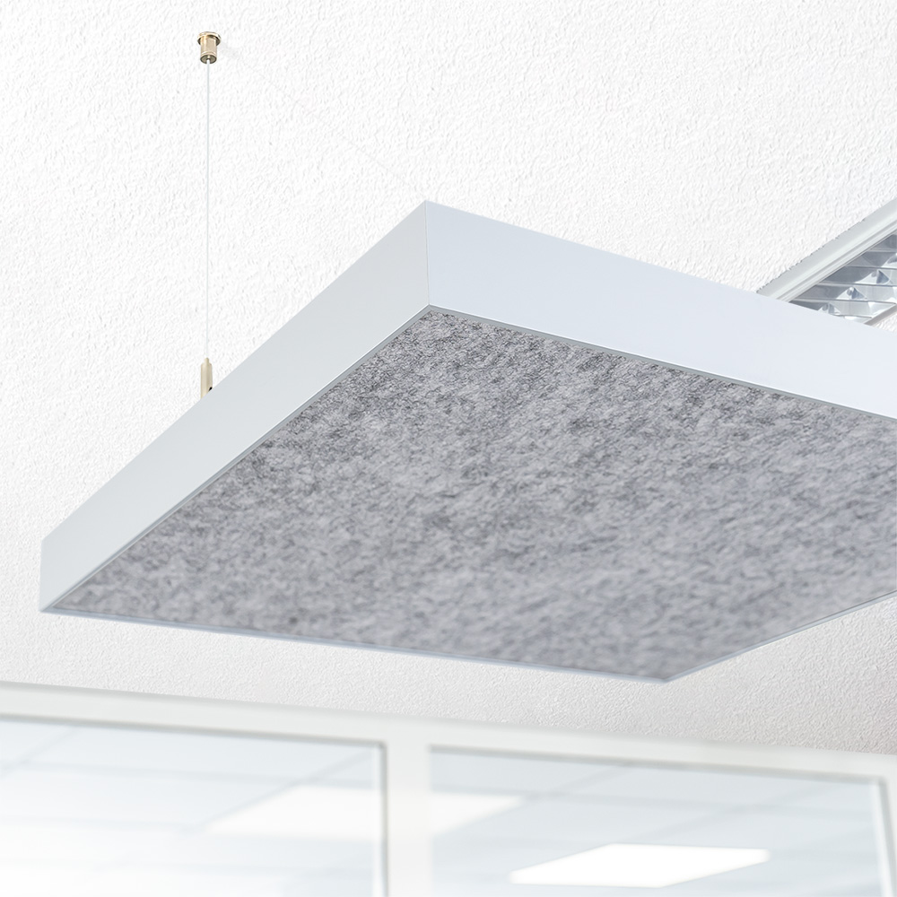 Artikelbild QP Akustikpaneele Schallabsorber Deckensegel mit Alu-Rahmen bluefiber tec based B1 2500g/m² grau 620x625x50mm