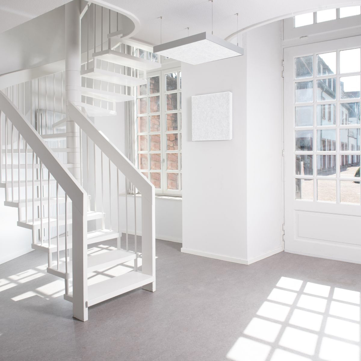 Artikelbild QP Akustikpaneele Schallabsorber Deckensegel mit Alu-Rahmen bluefiber tec based B1 2500g/m² hellgrau marmor 620x625x50mm