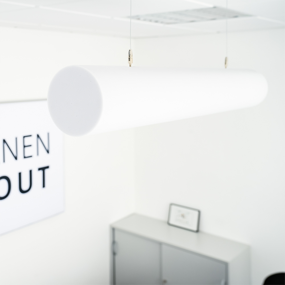 Artikelbild Basotect® Schallabsorber 100x10x10cm weiss Zylinder mit Abhängeset Schallschutz Schalldämmung