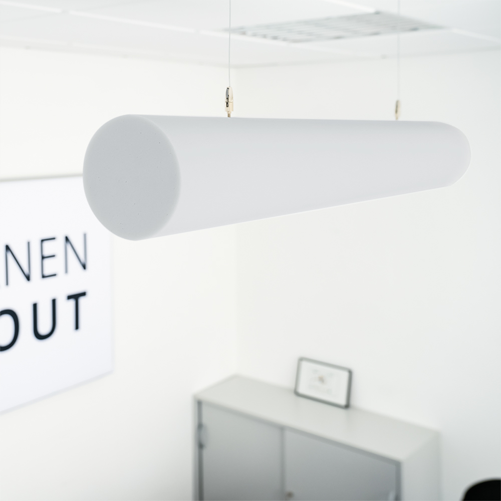 Artikelbild Basotect® Schallabsorber 100x10x10cm hellgrau Zylinder mit Abhängeset Schallschutz Schalldämmung