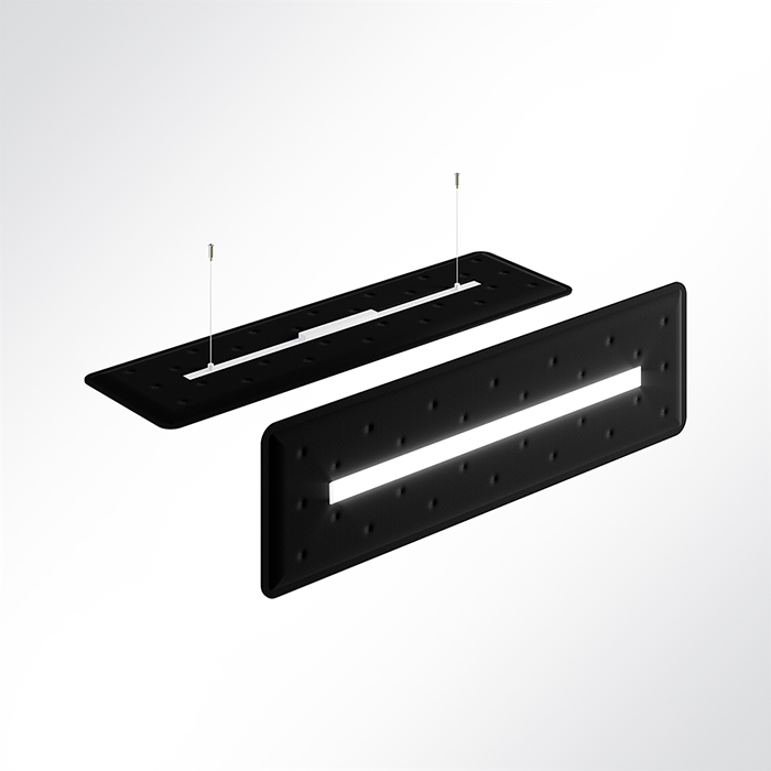 QP Flat Single Akustikpaneele 140x40cm 4000K LED 28 Watt Licht und Abhängeset Schwarz 0651 28 Watt