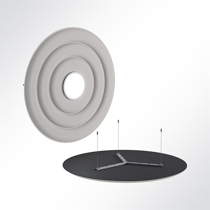 QP Circle Akustikpaneele Ø120cm 4000K 28 Watt LED Spot und Abhängeset Hellgrau 0643 28 Watt