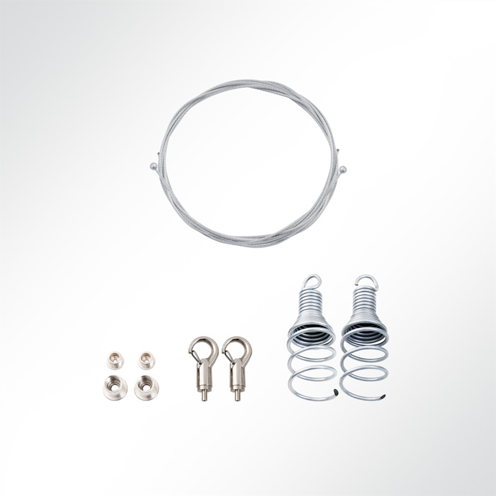 Abhängeset mit Drahtspirale für Akustikelement aus Schaumstoff