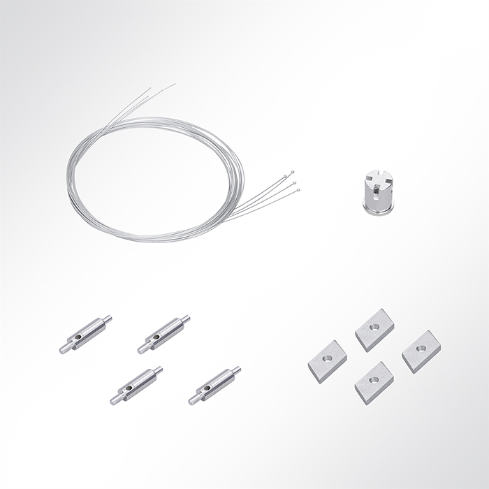 QP Abhängeset 1-fach für Schallabsorber mit Nutenstein M5 Drahtseil Ø1mm 2m