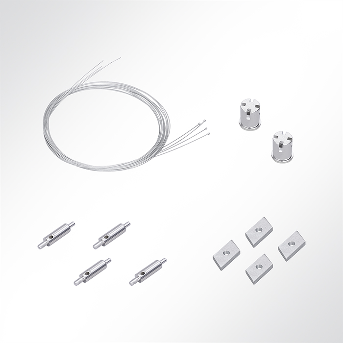 QP Abhängeset 2-fach für Akustikabsorber mit Nutenstein M5 Drahtseil Ø1mm 2m